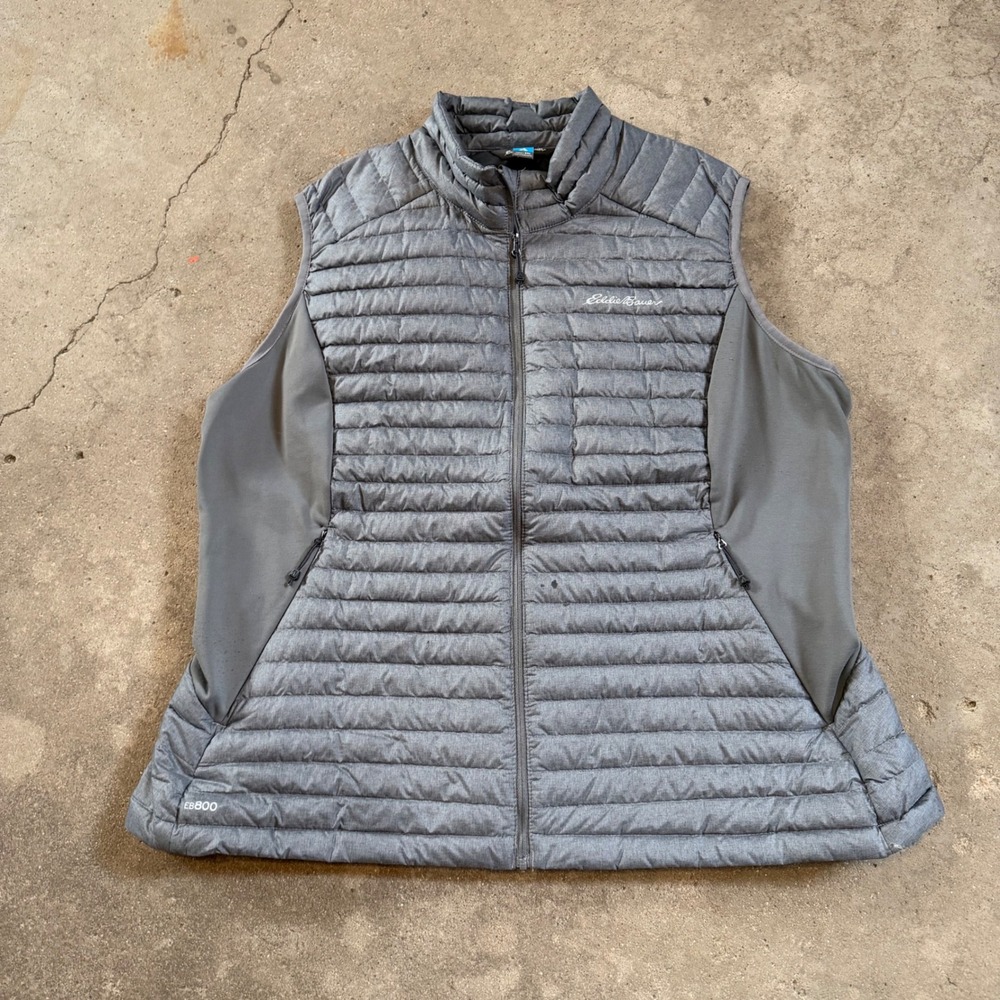 Eddie Bauer Puffer Vest Womens 2XL Gray EB800 Down Insulated Pertex Quantum